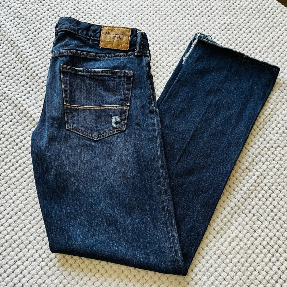 Abercrombie & Fitch Mens 34x34 Classic Straight Distressed Button Fly Jeans